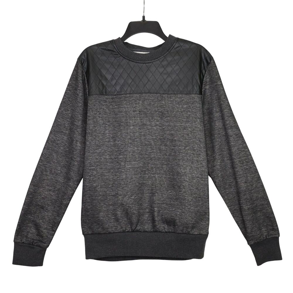 Of All Threads Sweatshirt Mens Medium Charcoal Gray Quilted Detail Elbow Patches